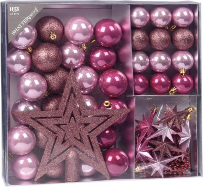 Sada 45 ks vánočních dekorací na vánoční stromek - různé barvy