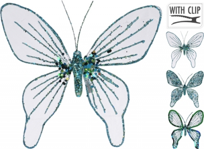 Dekorační motýl na skřipci modrý 15 cm - různé druhy